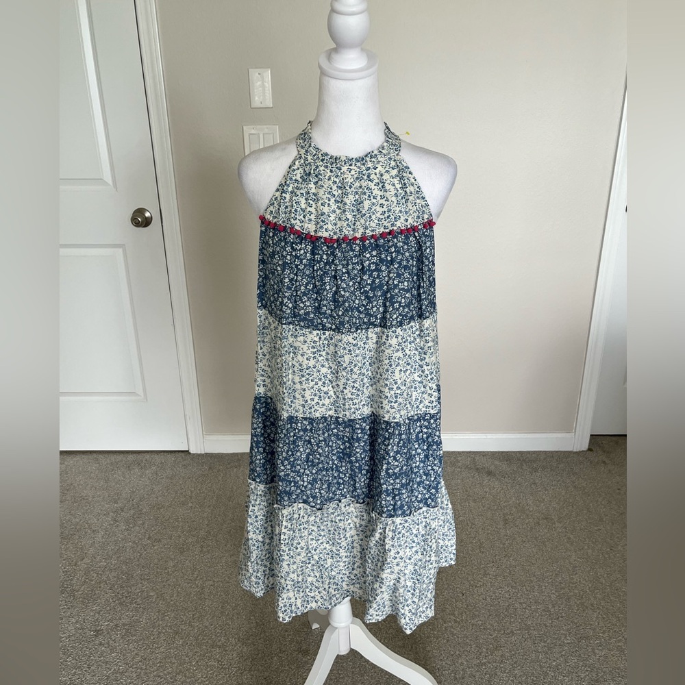 NWT Anthropologie Blue and White Halter Top Dress Size Small